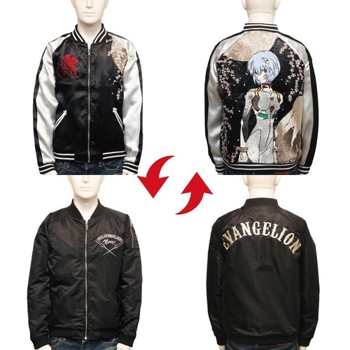 Nishiki × EVANGELION Rei Ayanami Sukajan MA-1 Mt. Fuji Cherry Blossom Reversible - Picture 2 of 19
