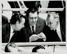 1967 Press Photo Andrei Gromyko, Alexei Kosygin, Nikolai Fedorenko confer at UN.