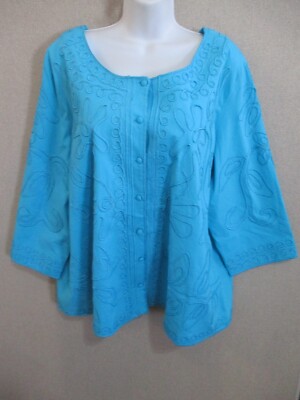 New Bedford Fair Collarless 3/4 Sleeve Lined Jacket Plus Size 1X Embellished 