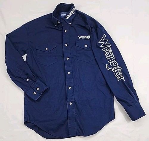 Wrangler® Embroidered Logo Small Navy Long Sleeve Button Down Shirt MP2327N