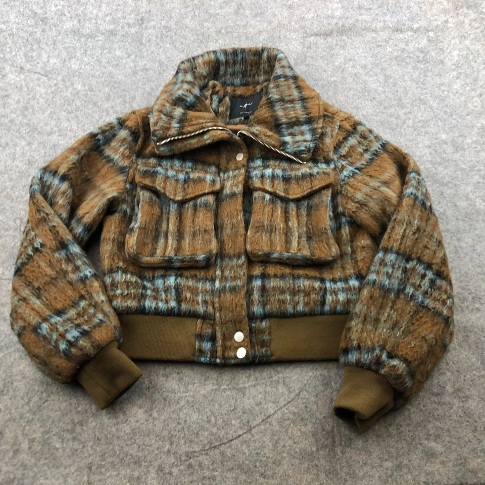 Chaqueta 7 For All Mankind para mujer pequeña marrón cremallera completa bombardero polar difusa Foto 2 de 4