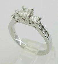 1.60Ct White Princess Cut Three Stone CZ Wedding Ring Solid 925 Sterling Silver