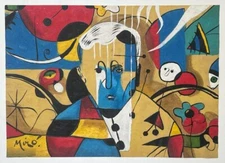 Joan Miró (Handmade) Drawing On old Paper Signed & Stamped Mixed Media, Vtg Art