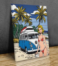 Camper Van and Tropical Beach Roy Lichtenstein inspired mounted canvas print