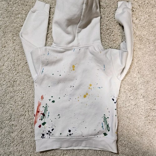 Polo Bear Ralph Lauren Pullover Hoodie Youth Sz 7 Paint Splatter White - Picture 10 of 10