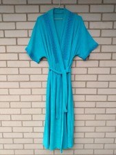 Vintage Housecoat Robe Wrap Front Blue Terrycloth Lace Size Medium Retro 70s 80s