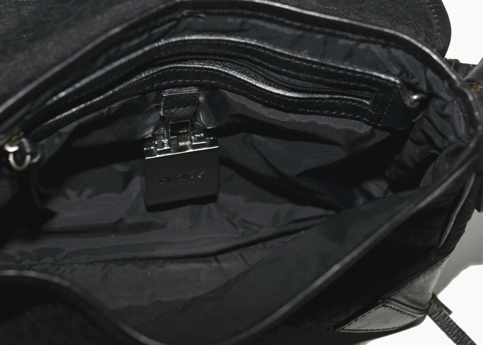 Bolso de mano de cuero jacquard DKNY para mujer pequeño bolso de hombro grueso trenzado negro en muy buen estado Foto 3 de 4