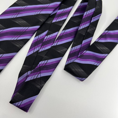 Bugatchi Uomo Necktie Mens Purple Shirt Tie Seta Silk Designer Black Striped - Picture 4 of 9