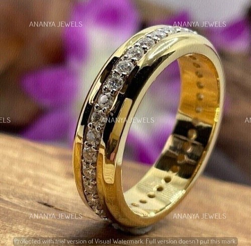 2 CT Round Cut Moissanite Men's Engagement Band Ring Real 14k Yellow Gold Plated - Picture 3 of 3
