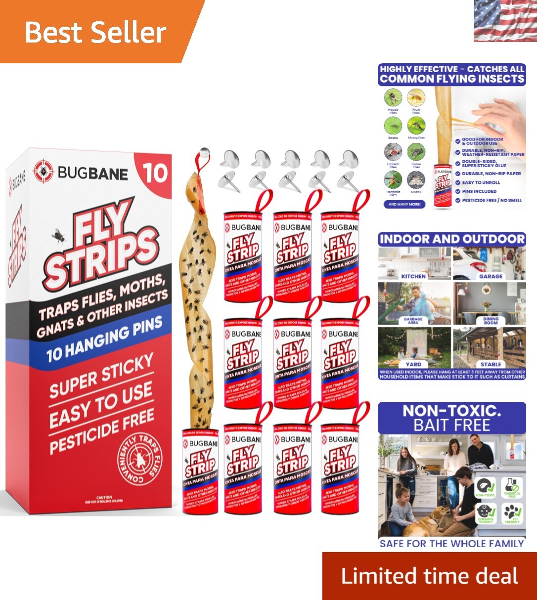 Rainproof Indoor/Outdoor Fly Paper Strips - Non-Toxic Sticky Insect Traps