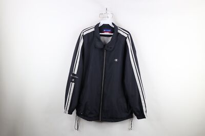 Vintage 90s Champion Mens Medium Spell Out Lined Windbreaker Bomber Jacket Black