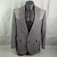 Vintage Pendleton Tweed Blazer 42L Mens Gray Wool Elbow Patch Western Sportcoat