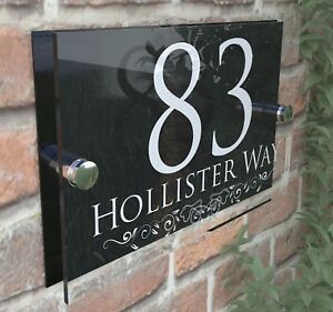 Personalised Classic House Sign Door Number Street Address Plaque Modern Glass