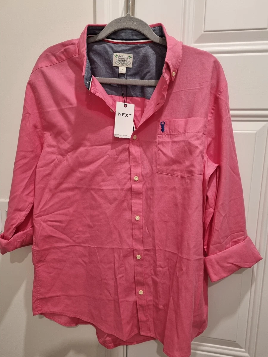 New Next Pink Men Dress Shirt L Large UK office party euro neck long sleeve