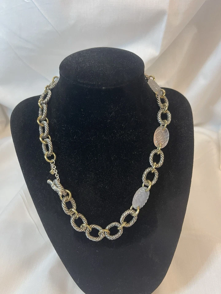 David Yurman 18k & 纯银椭圆形电缆链项链带玉髓  — 第 2/4 张图片