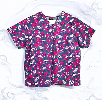 Brisco Apparel Womens Scrub Top Size 2XL Blue Green PInk White Floral Flowers