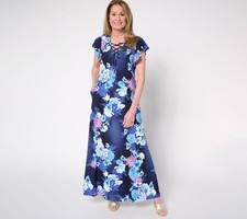 Women with Control Women's Dress Sz M Regular Como Jersey Lace Up Blue A643368