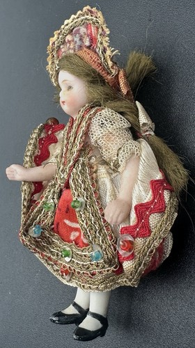 Antique Victorian German 3" Girl Doll Glass Eyes Porcelain Bisque Miniature Size - Picture 4 of 10