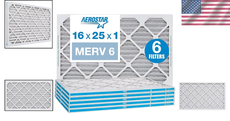 16x25x1 Pleated Air Filter 6-Pack - Optimal HVAC Efficiency and Allergy Relief - Image 2 of 4