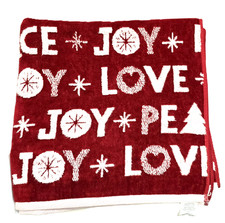 NEW 'JOY''LOVE''PEACE' HEART CHRISTMAS TREE 100% COTTON RED & WHITE BATH TOWEL