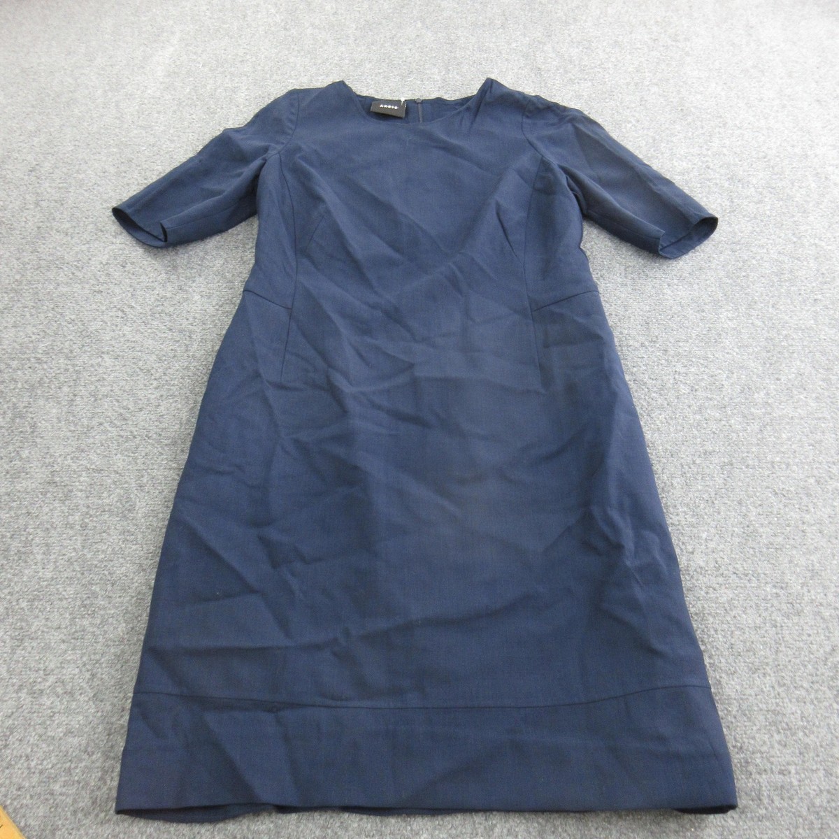 Akris Dress Womens M Blue Woven Sheath Knee Length Half Sleeve Workwear  Office