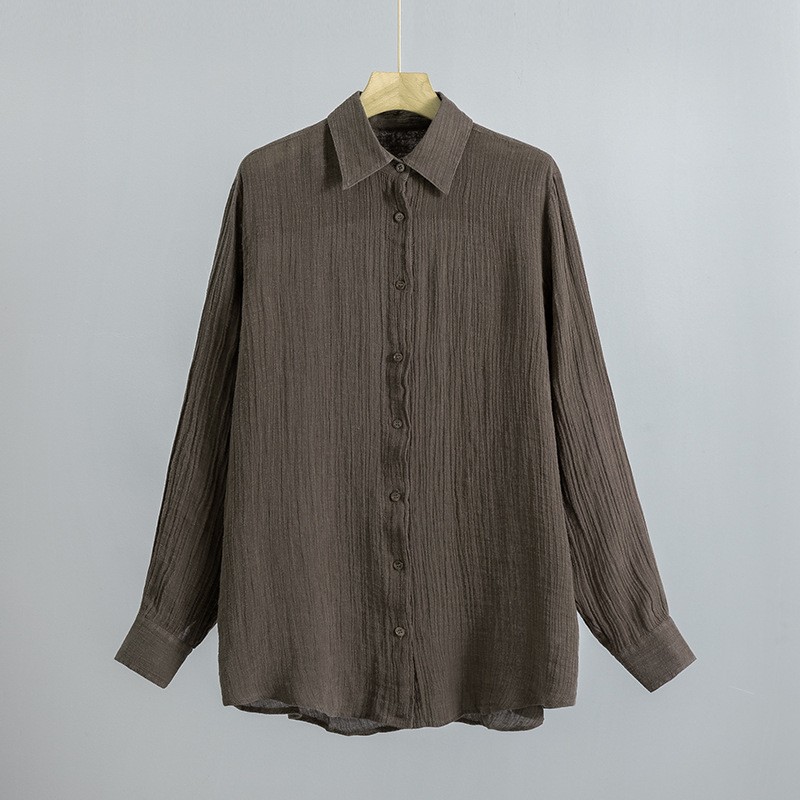 FILA Camicia donna THE ROW nuova ampia casual manica lunga marrone