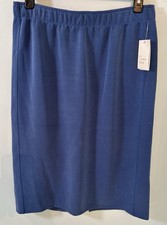 NWT A New Day Women  s L Sandwash Pull On Midi Skirt Blue Back Slit Butter Soft
