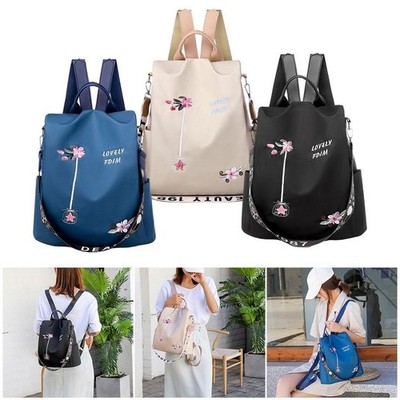 Damen Rucksack Casual Oxford Tuch Rucksack Blume bestickt Schulter Schulbuch