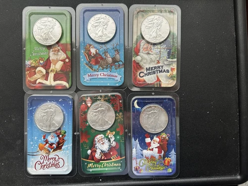 (6)  1 Oz American Eagle Silver Dollar “Merry Christmas” Uncirculated