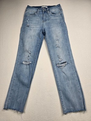 Flying Monkey Distressed Light Wash High-Rise Straight Leg Jeans Size 25