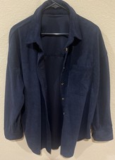 Dark Navy Corduroy Button Down Shirt Long Sleeve Casual Size Large
