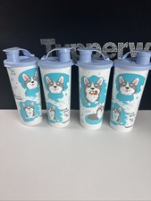 Tupperware Tumbler Flip Top  With Smoothie Seal 16oz Set Of 4 Corgi Dog Print
