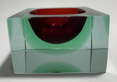 Italy Art Glass Murano Sommerso Bowl Seguso Flavio Poli Red & Green 3  X 1 5/8 