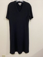 Talbots M Midi Black Dress Forward Seam Short Sleeve Rayon Polyester Blend