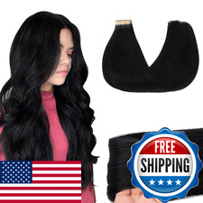 Goo Goo Tape In Hair Extensions Human Hair 1 Jet Black 20Inch 50G 20Pcs Skin