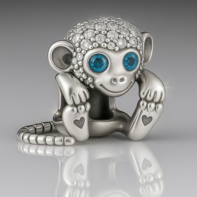Frecher Affe Perle für Bettelarmbänder - Sterlingsilber funkelnde Kristalle Geschenk
