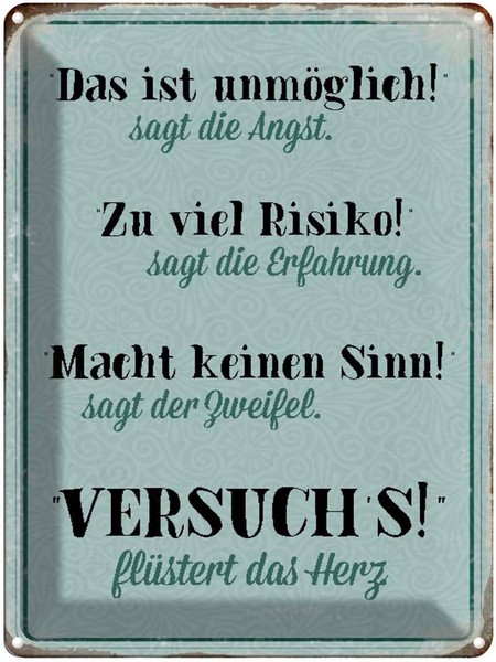 Blechschild 40X30 Cm Angst Erfahrung Zweifel Herz Spruch Zitat Deko Geschenk Met-image