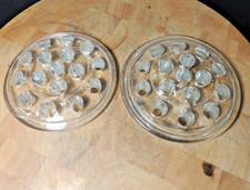 2 Glass Flower Frogs 16 Holes Each 5" Across Ikebana Marbles Vintage