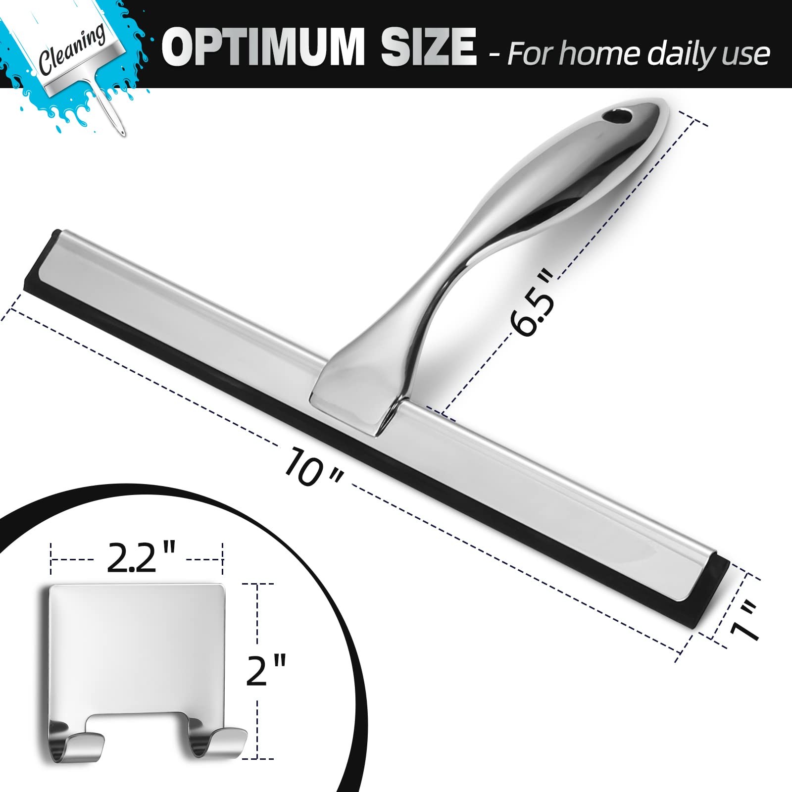 NETANY Shower Squeegee, 10-Inch Silver Squeegee, All-Purpose Stainless Steel ...