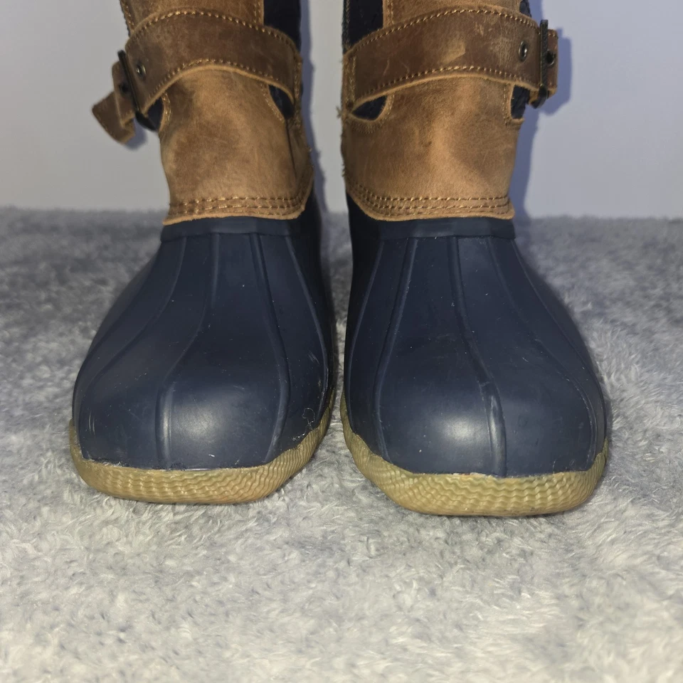 Sperry Saltwater Tall Quilted Duck Boots Women's 8M Navy Tan Mid Calf - Image 2 of 4