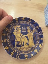 FM Egypt Plate, Gold Tone Egyptian Figurals, Blue