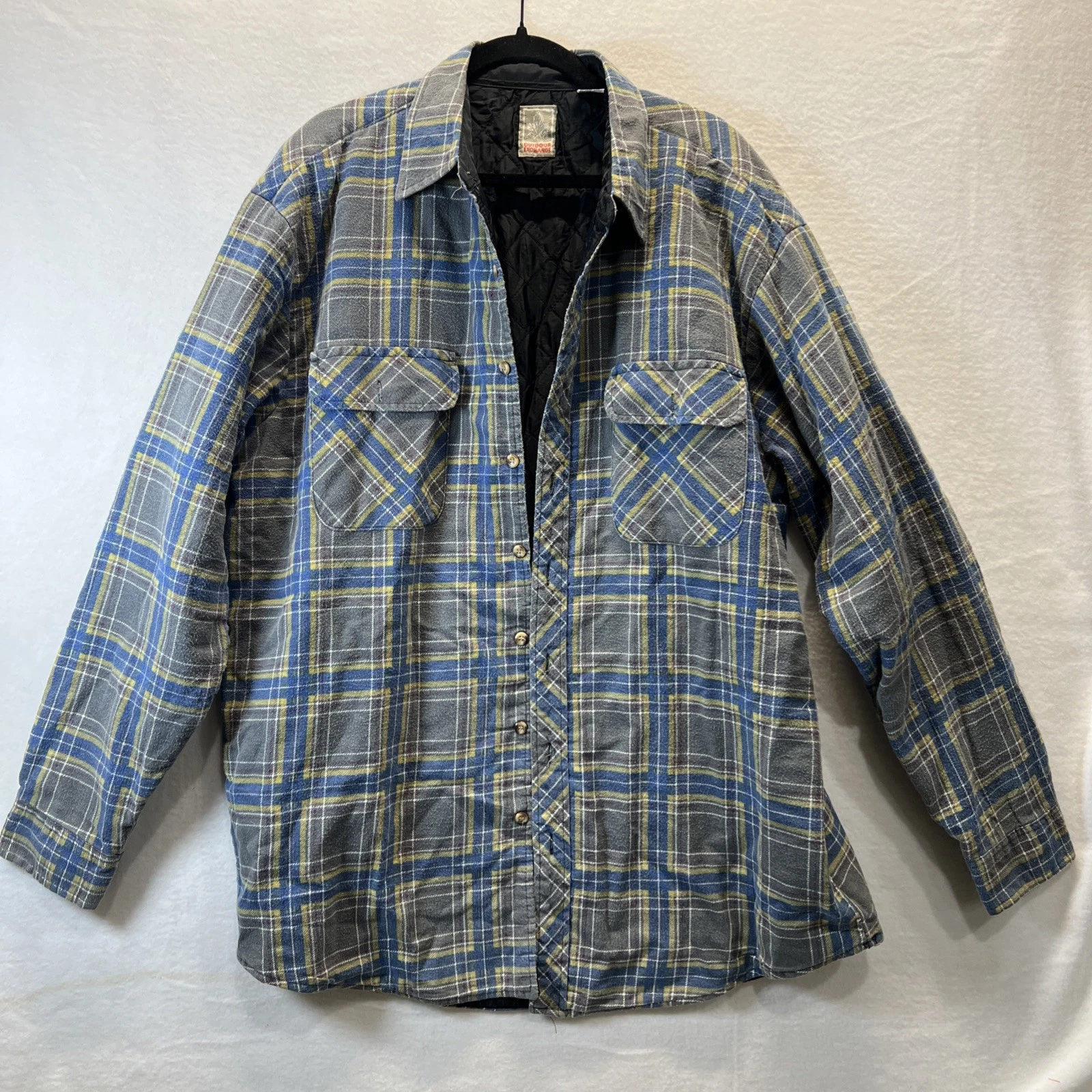 Outdoor Exchange Flannel Shirt Jacket Men's Size XLT Pockets Blue And Gray Plaid