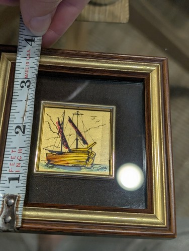 Vintage BEAUTIFUL MINIATURE HAND PAINTED 23K GOLD LEAF ART SIGNED Gerry FRAMED - Picture 8 of 8