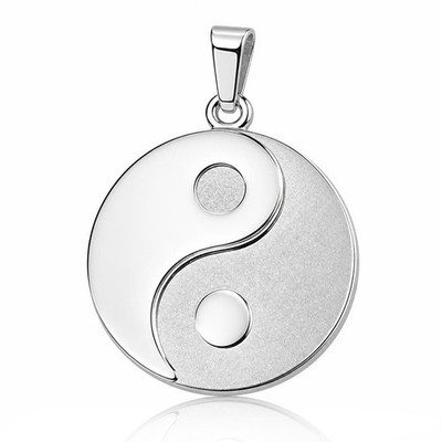 CLEVER SCHMUCK Anhänger Yin Yang 22  mm schlicht teilmatt Echt Silber 925