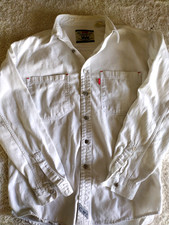 VTG Levi s Denim Shirt Mens S White Long Sleeve Button Up Workshirt Western 90s