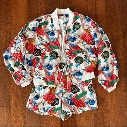 Vintage 1980s Tennis Theme Bomber Jacket and Shorts Set BY Tail size M/L