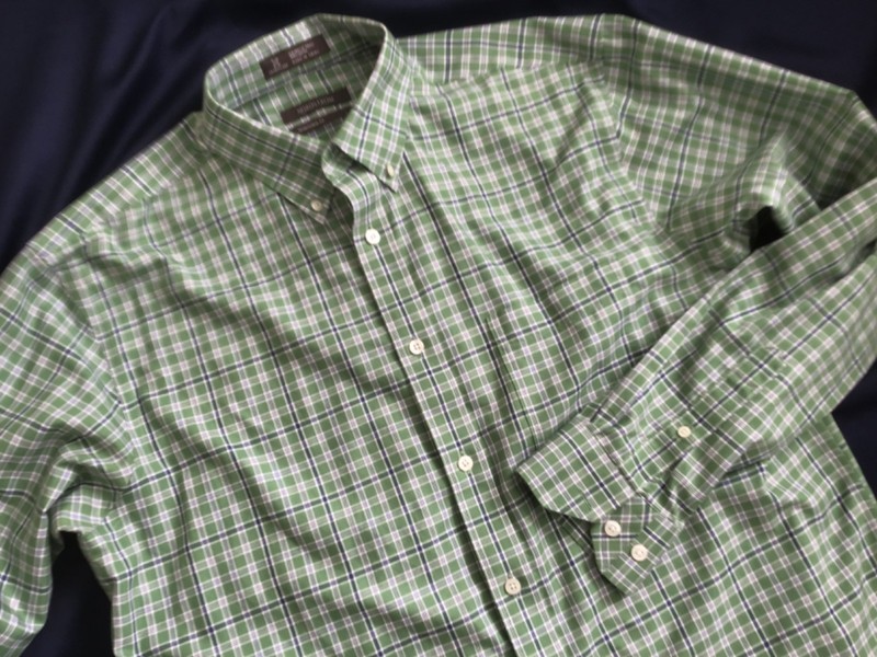 NORDSTROM men L long sleeve BUTTON DOWN cotton GREEN multicolor PLAID easy care!