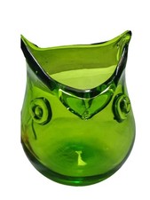 1Pc Handmade Green Owl Glass Vase Retro Art Pottery Home Decor