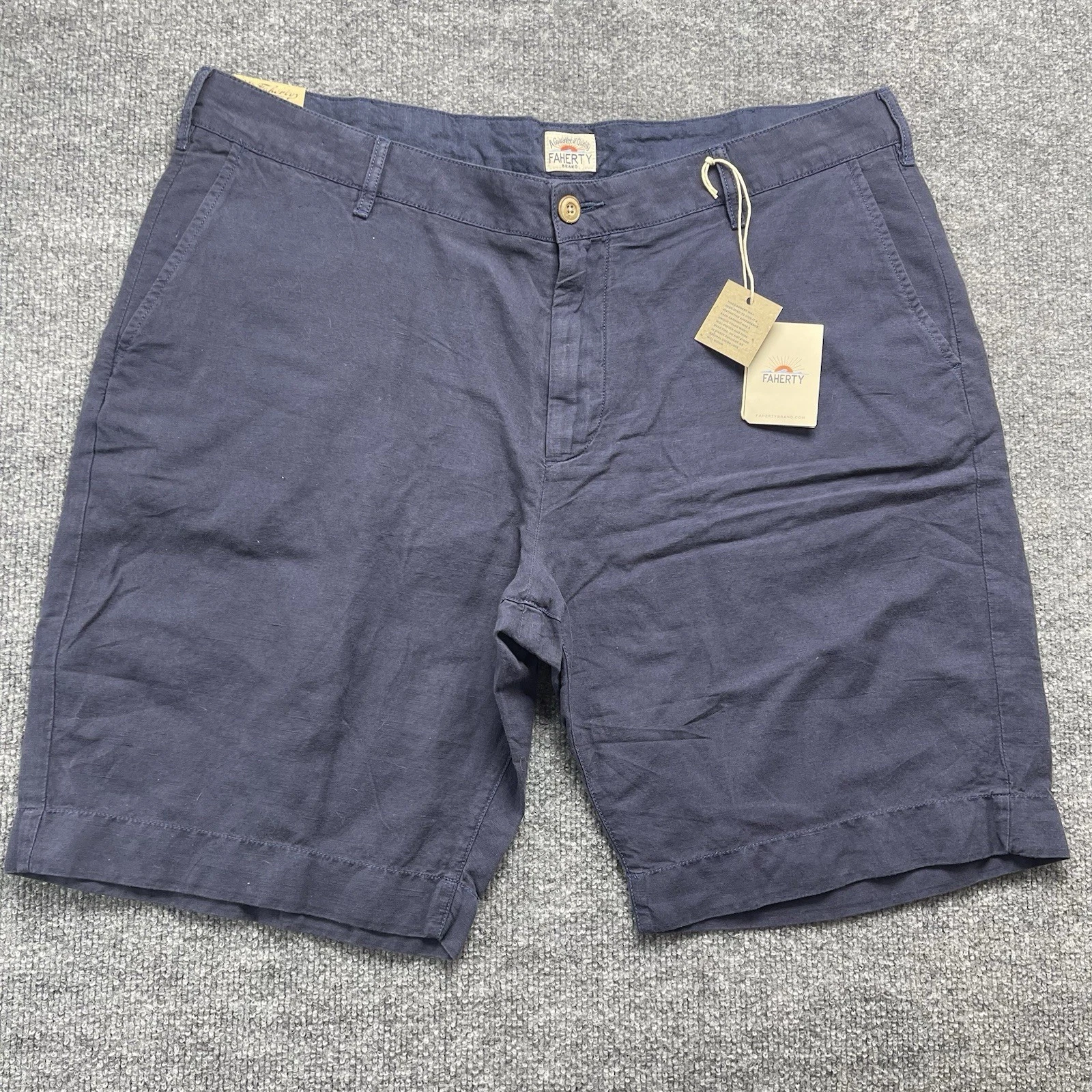 Faherty NWT Tradewinds Linen Cotton Blend Shorts Navy Blue 38x9 Casual Beach
