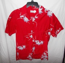 Vintage 70s Authentic Made in Hawaii Hawaiian Aloha Shirt Size Med Red w/floral